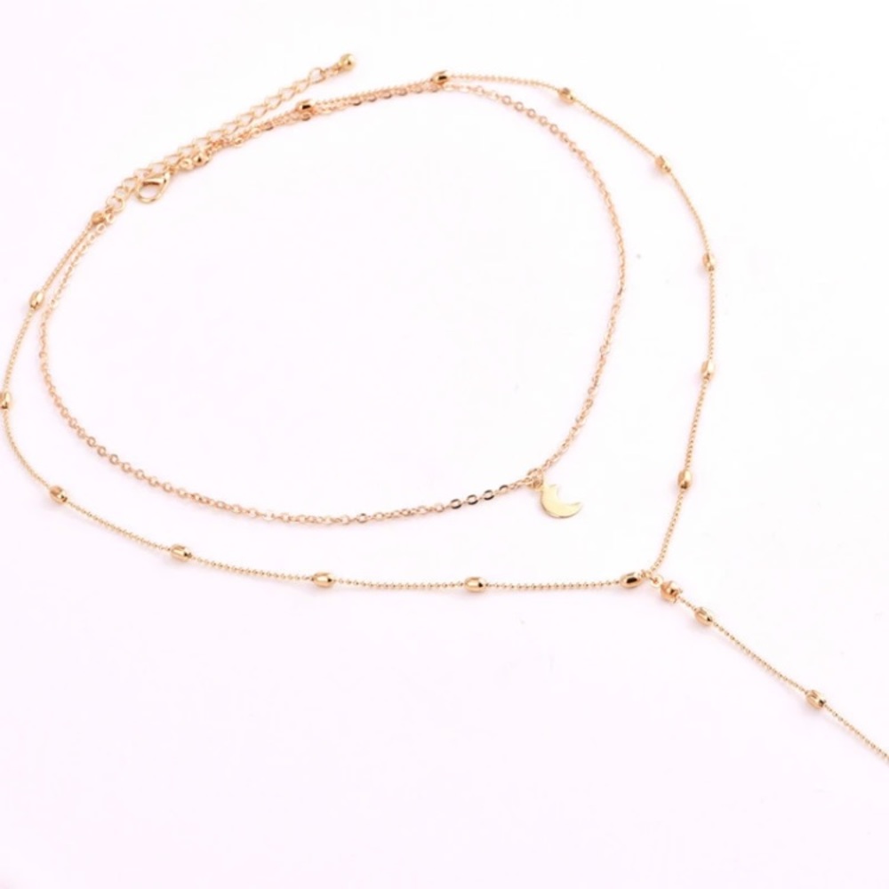 Gold Moon Choker Layered Y Drop Chain Necklace - Picture 3 of 3